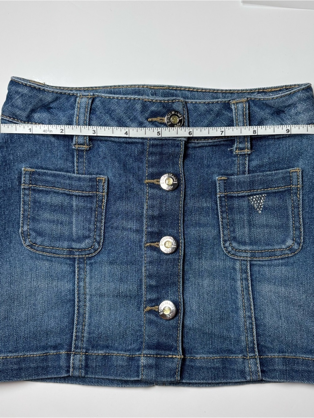 GUESS Jeans Girl Button Front Denim Skirt Rhinestones Size 4 Preppy Summer - Picture 8 of 9